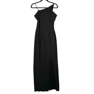Niki Livas One Shoulder Black Beaded Maxi Gown Evening Dress Measured Small Gala
